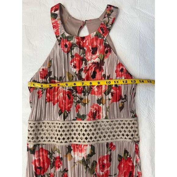 FLORAL SLEEVELESS COCKTAIL DRESS Crochet Knee Length Satiny Feminine - Picture 12 of 12